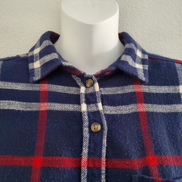 American Eagle Shirt Small Blue Plaid Flannel Boyfriend Fit Relaxed Soft Casual - Picture 2 of 10